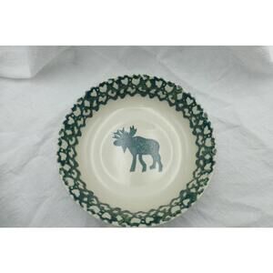 Tienshan Folkcraft Moose Country Decorative Dish Bowl Cream Green Lodge I2
